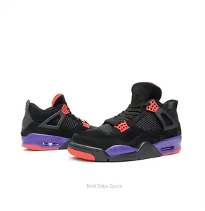 Retro Mid-Top Basketball Shoes in Black-Purple-Red Suede Upper with Speckled Purple Midsole and Red Accents