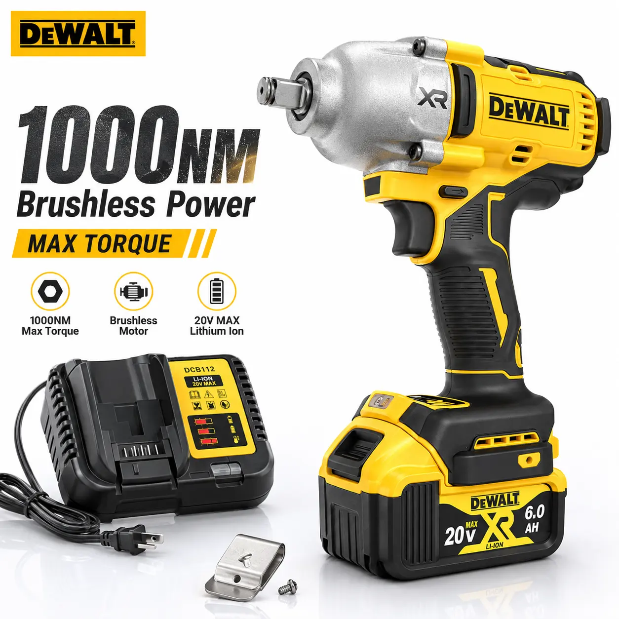 DEWALT DCF900 20V Brushless Cordless Impact Wrench, 1/2" Hog Ring Anvil, High Torque Hand Tool for Tools & Hardware Applications