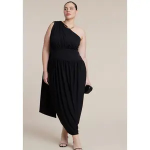 ELOQUII Women's Plus Size One-Shoulder Draped Maxi Dress