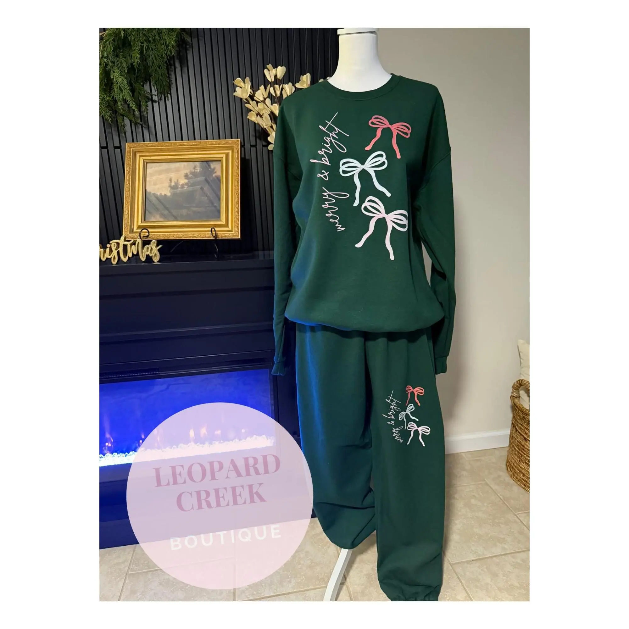 Christmas Bow Jogger Set Forest