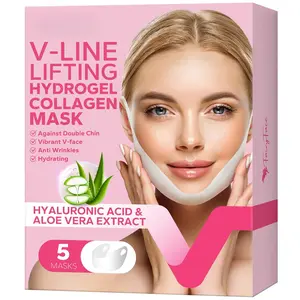 V Line Shaping Face Masks (5 Count). Hydrates chin, enhances V-line. Natural ingredients like HA, aloe, seaweed, collagen. Hypoallergenic. Fits various face shapes. For anti-aging, contouring. #   FaceMasks #   Facial Contouring