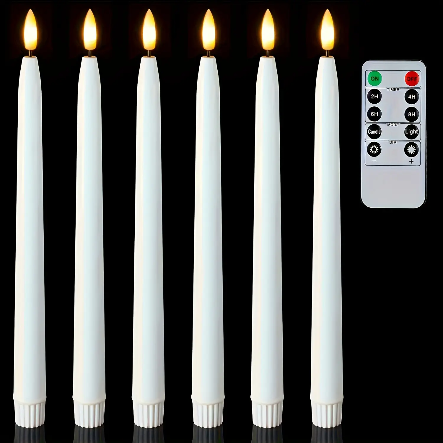 6-Pack Battery-Powered Remote-Controlled Flameless Taper Window Candle Lights with Holders, Flickering LED, Indoor-Use Ideal for Autumn Home Decor, Halloween Supplies