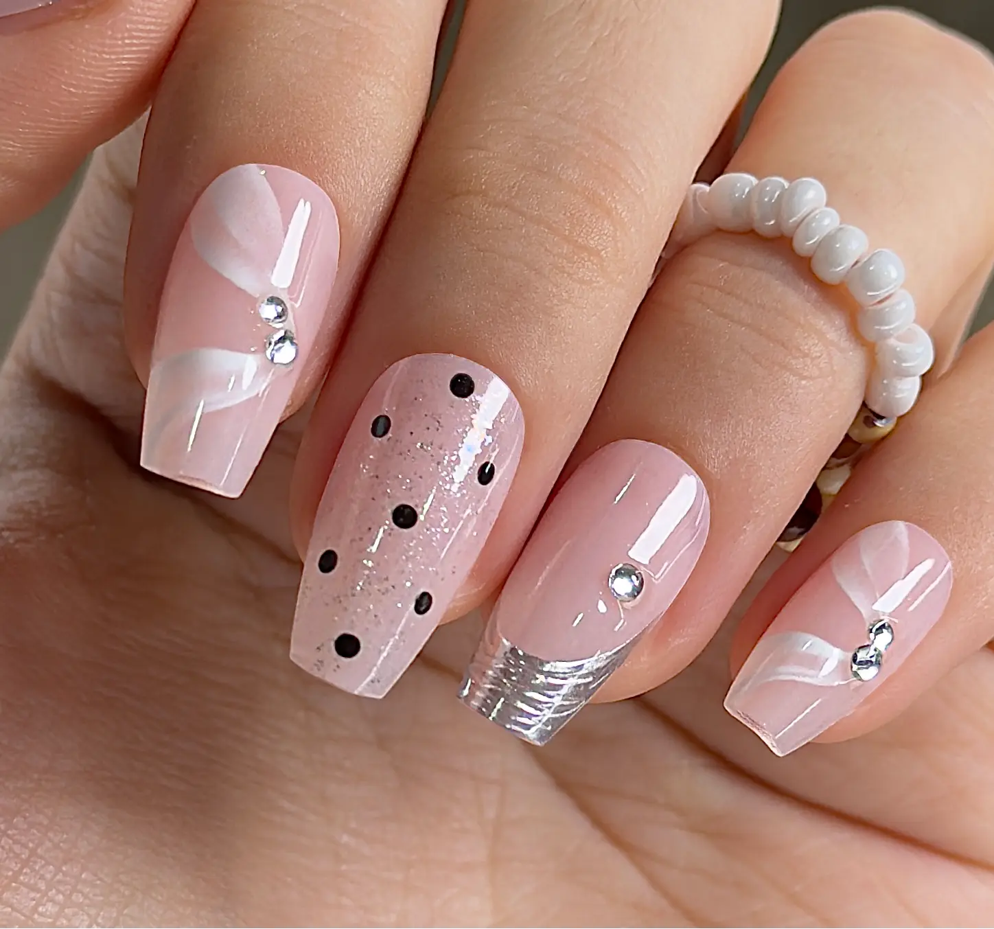 Curvlife medium coffin ballerina french Nail Art Press On Nails 3 d nude glossy shiny 2 Week Wear