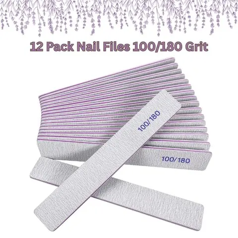 12PCS Nail Files  100/180 Grit Emery Boards for Acrylic & Natural Nails -Limas para Uñas Acrílicas Profesional – Reusable Manicure Tools