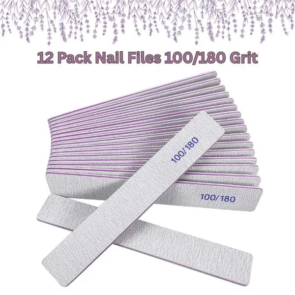 12PCS Nail Files  100/180 Grit Emery Boards for Acrylic & Natural Nails -Limas para Uñas Acrílicas Profesional – Reusable Manicure Tools