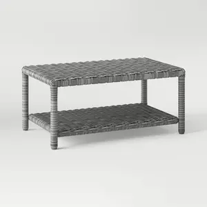 Threshold Monroe Wicker Patio Coffee Table Weather-Resistant Bottom Shelf Gray