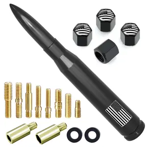 Car Truck Antenna with Tire Valve Caps American Flag Universal Short Replacement for GMC Sierra Chevy Silverado Dodge Ram 1500 2500 3500 Ford F150 F250 F350 Super Duty Raptor Radio Accessories, Black Automotive Car Gadgets