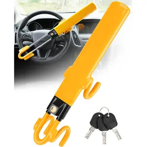 Steering Wheel Lock - Heavy Duty Antitheft Device and Car Security Lock with Adjustable Locking and 3 Keys - Great Vehicle and Truck Deterrent (Yellow)