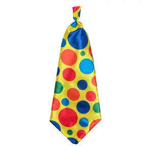 Polka Dot Clown Necktie | Colorful Satin Look Yellow Tie with Elastic Band - Funny Costume Clown Dress Up Accessory One Size Fits Most