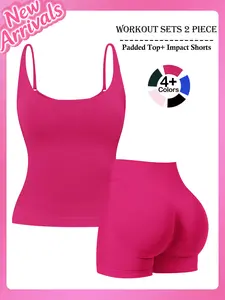 Women's Seamless Backless Strappy Fitness Set, Pilates Yoga Wear, Figure-flattering sports top + High-stretch sports shorts with butt-lifting effect yoga wear with breathable quick-dry properties Adjustable straps Outdoor