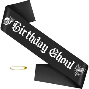 Black Birthday Ghoul Sash with White Glitter Printing Letters - Halloween Birthday Decorations,Glitter Cloth Goth Sash, Halloween Bhday Decorations