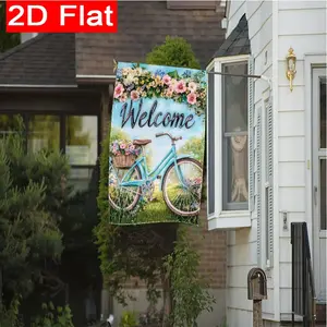 Decorative Flag for Spring Garden Decoration, Flower Welcome Bicycle, Double-Sided Yard & Lawn Ornament, Outdoor Seasonal Home Accessory, Garden Accessories