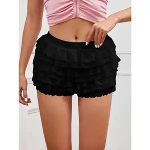 Women Y2K Lace Multi-Layered Bloomers Lolita Ruffle Shorts Sexy Short Pumpkin Pants Elastic Waist Sweet Pettipants
