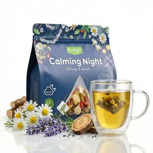 Herblight Calming Night Tea - 15 Tea Bags | All Natural Herbal Blend with Ashwagandha Chamomile Lavender & Licorice | Caffeine-Free Sleep Support & Stress Relief | 2.6oz (75g)