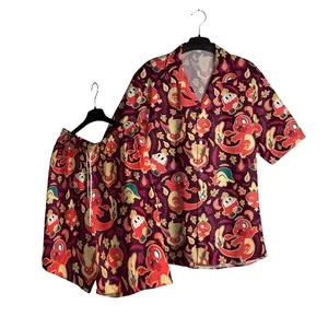 Fire Type PKM Hawaii Set Hawaiian Shirt, Hawaiian Short - For All Ages Palm Tree Anime Manga Shirt Video Game Gifts Summer Beach aloha tropicals