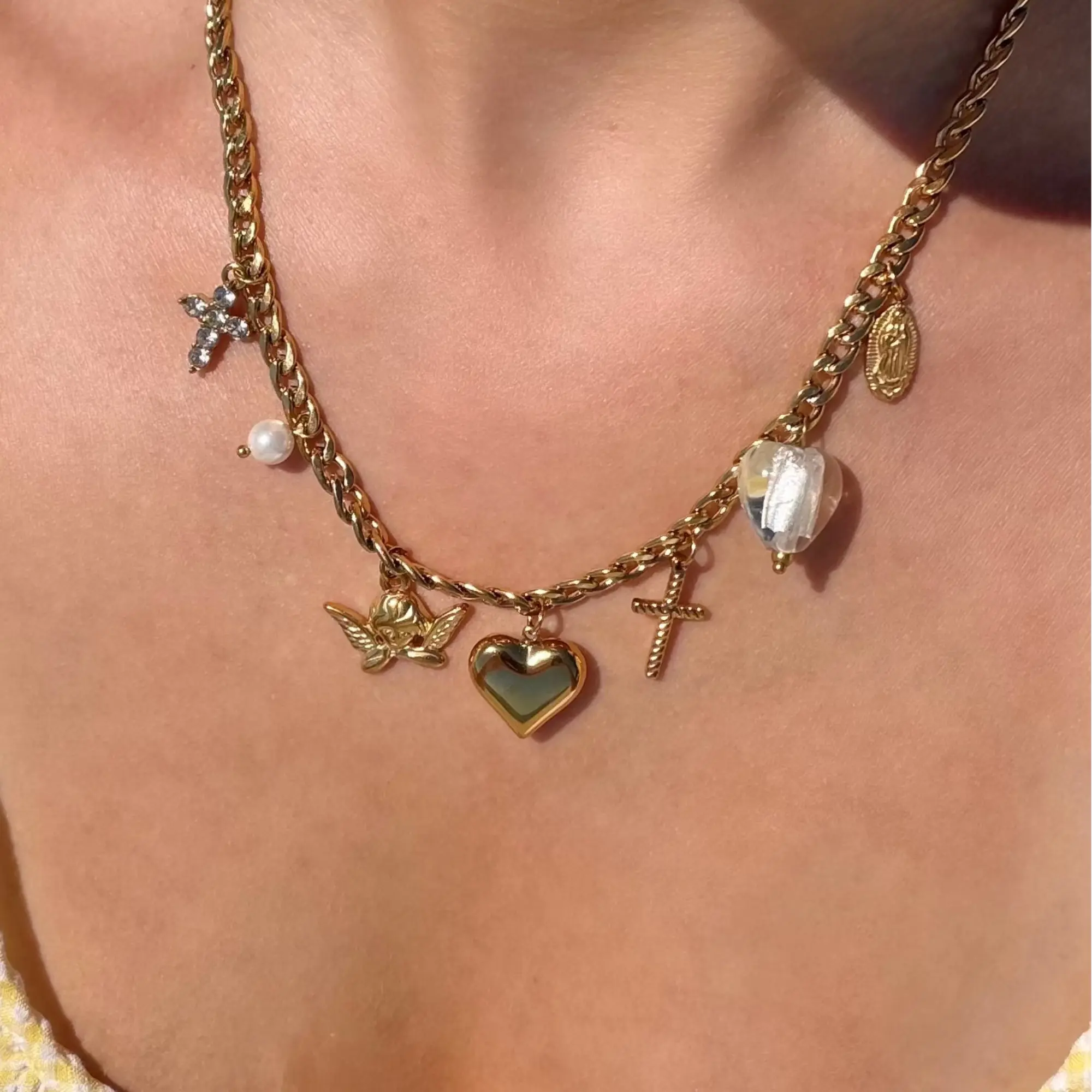EVRY JEWELS Gold or Silver Plated Women's Icon Charm Necklace, Casual Wear, Waterproof