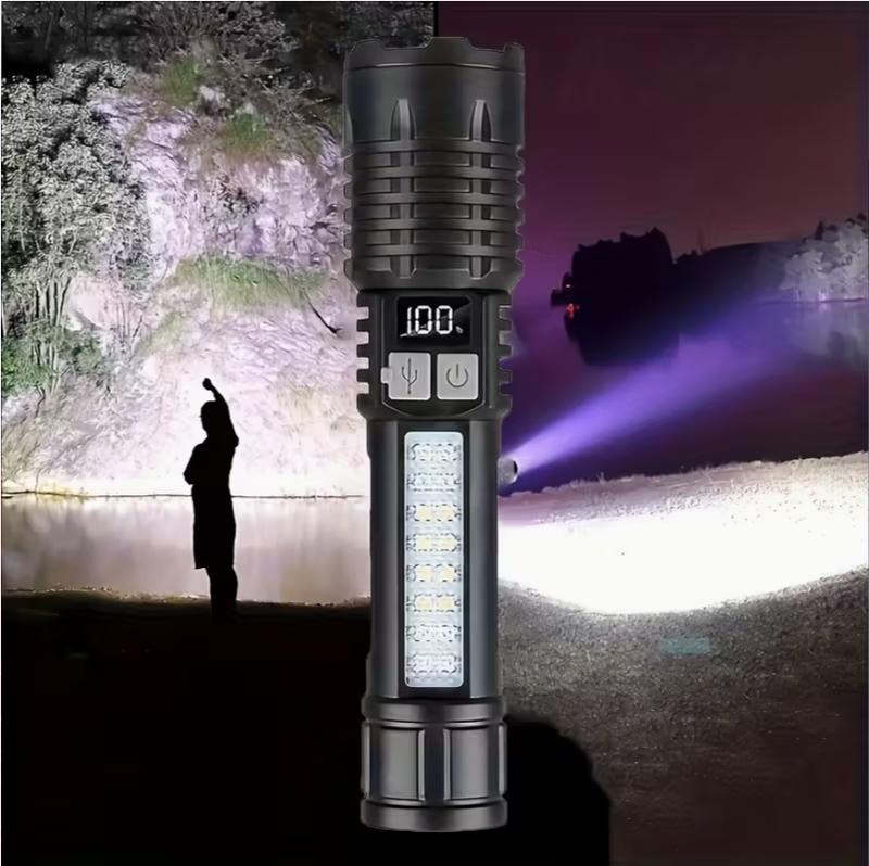 1pc, Super Bright Strong LED Flashlight, Power Bank Flashlight, USB Rechargeable Camping Style Tactical Flashlight, with COB Light, Suitable for Camping Style and Emergency Use Double Head Wireless Desk Lamp turkish floor Remote-Controlled Socket Fan