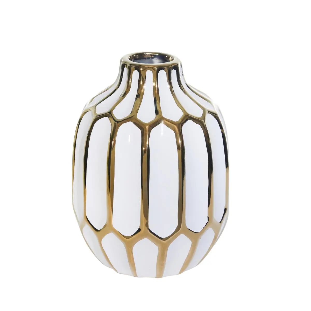212 MAIN 8 in. White & Gold Ceramic Vase - Decorative Vases for Indoors, Glam Home Decor Ornament for Dining Room Table Display