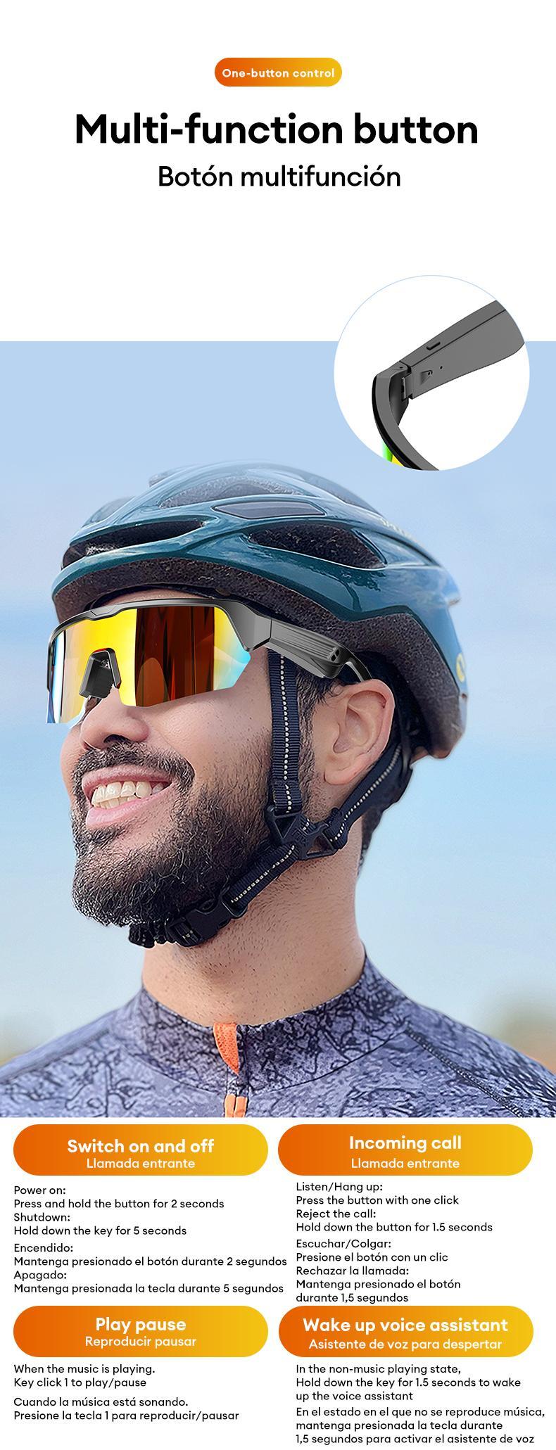 PAXA YJ-006 Cycling Sports Bluetooth Glasses 2-in-1 UV 400 filtration and anti-blue light One-touch control on/off incoming call play pause Wake up the voice assistant Suitable for running cycling fishing and hiking