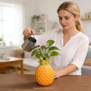 Creative Dragonfruit Ceramic Water Plant Vase, Cute Pineapple Greenery Pot, Money Grass Rattan Fake Flower Holder for Living Room Office Desk