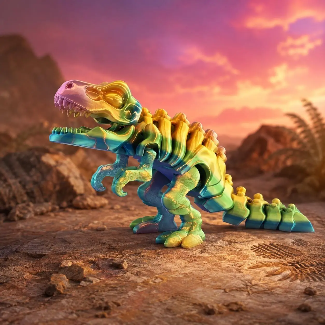 T-Rex Skeleton, Articulated Dinosaur, Flexi Dino Fidget Toy, Poseable Prehistoric Desk Decor