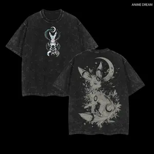 UmbreonPKM Anime Double Printed Vintage Washed Tee Unisex Oversize Anime Manga Washed Heavyweight Cotton T-shirt, Gift For Anime Fan, Anime Lover