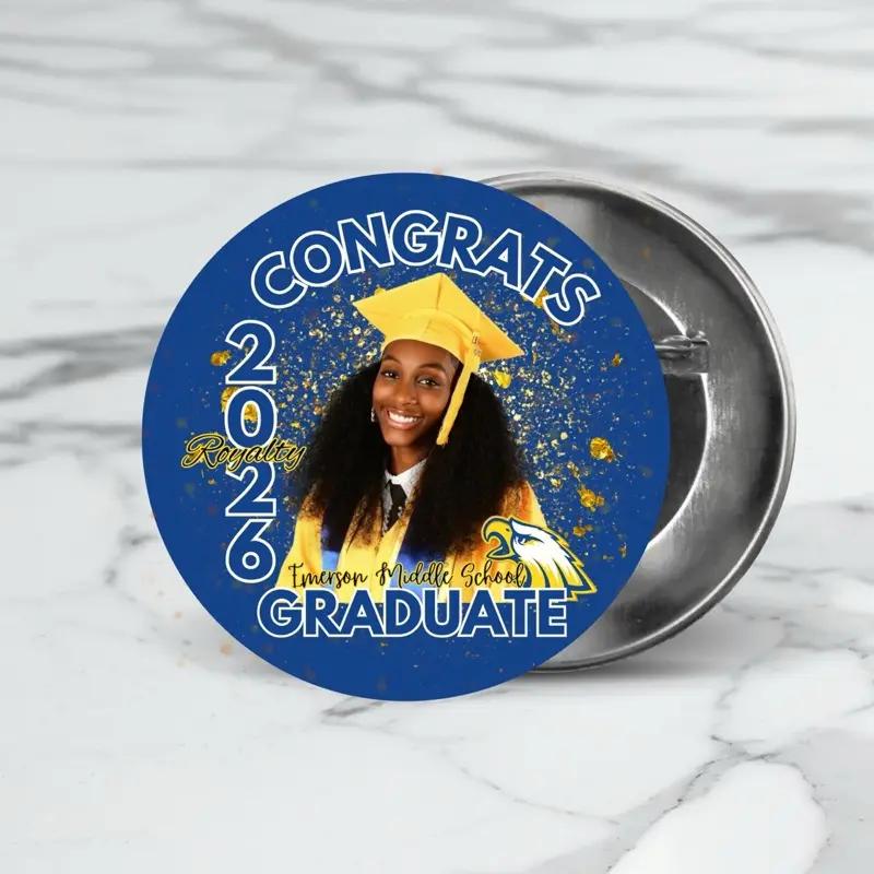 Custom Graduation Button- 3” | 2026 Graduation Pin| Custom Photo Button | Personalized Keepsake Brooch Pin Clip School