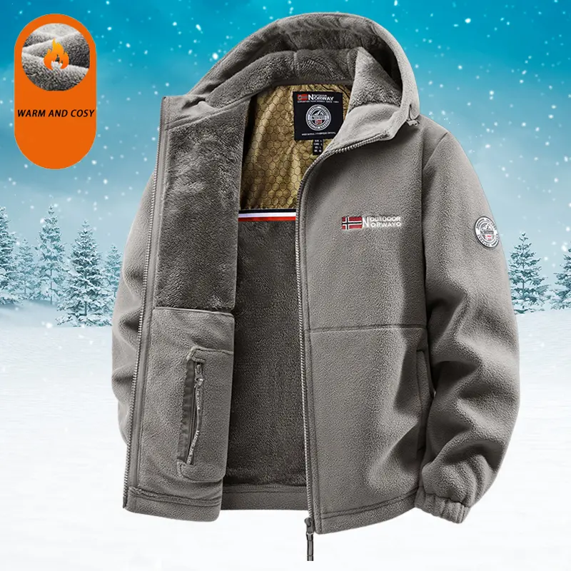 Men's Winter Fleece Lined Hooded Jacket Graphene Insulated Warm Cozy Windproof Multi-Zipper Pockets Soft Inner Lining Regular Fit Outdoor Casual Fashion Machine Washable Coats Grey depop wind breaker jackets