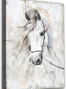 Horse Canvas Wall Art White Horse Canvas Wall Decor Farmhouse Wall Pictures Wild Animal Canvas Prints Painting Modern Artwork for Living Room Bedroom Office Home Decor Framed Ready to Hang SHJY-02067