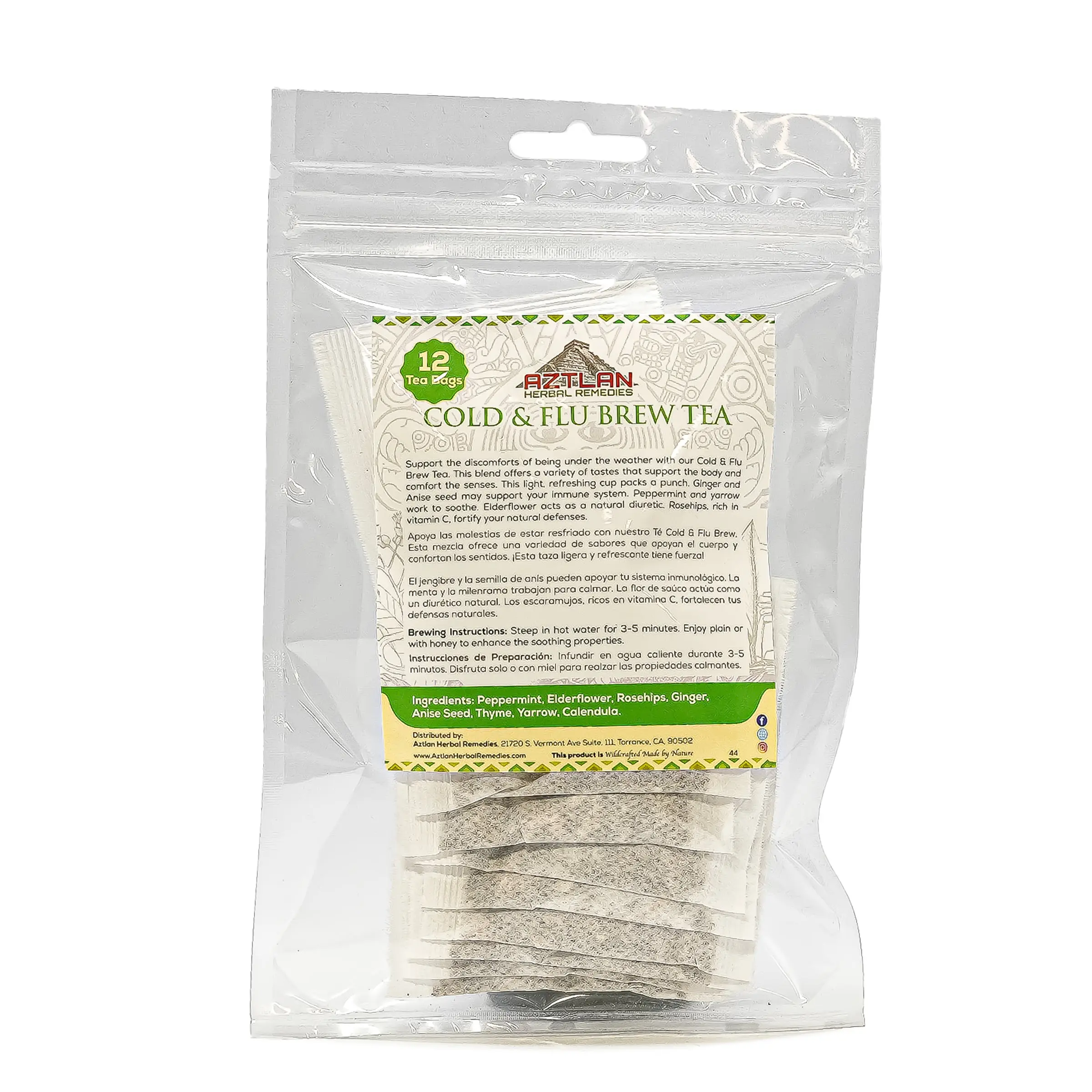 Cold and Flu Brew Teabags - 12 Pack of Herbal Tea for Cold and Flu Symptoms Relief