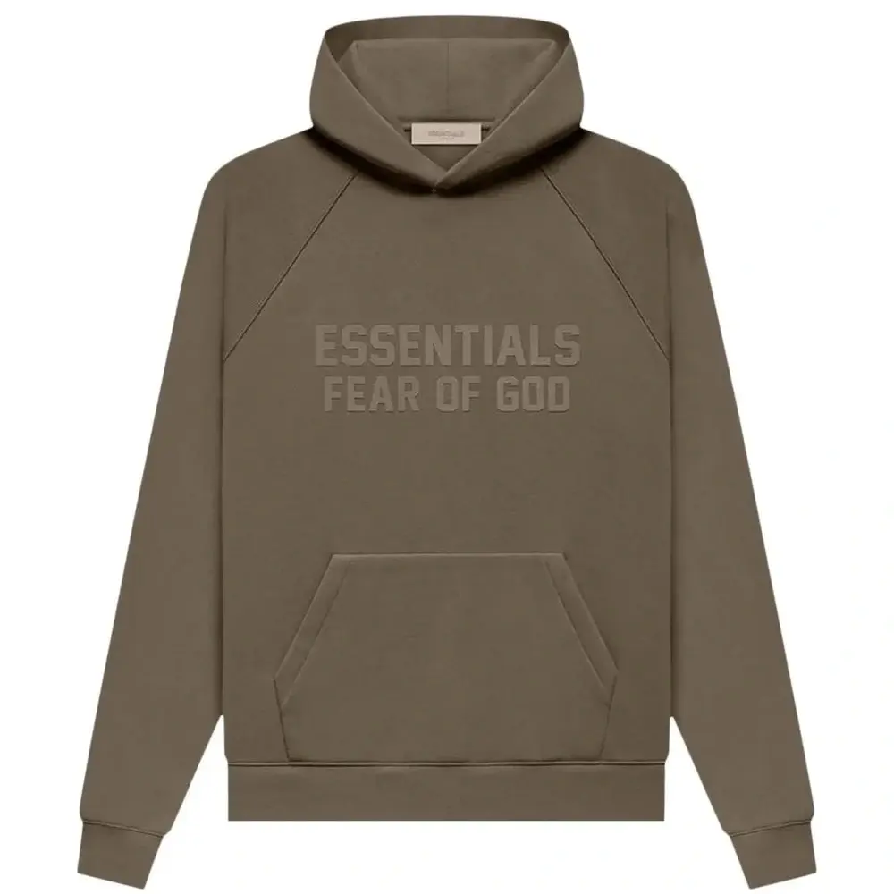 ESSENTIALS Fear Of God Pullover Hoodie Brown Tonal Front Logo Long Sleeve Hooded Sweatshirt Unisex  Casual Top modern streetwear
