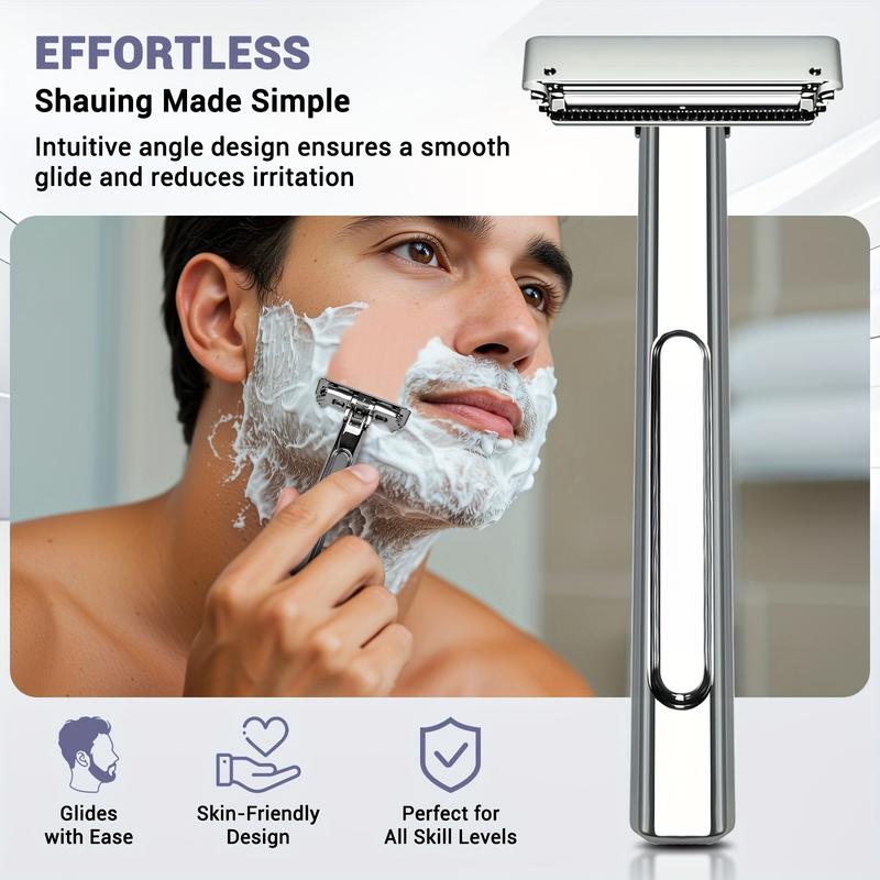 MAKEPOLO 5in1 Safety Razor Kit - All-Metal Shaver with Self-Cleaning, 15 Blades | Unisex Father's Day Gift Stainless Daily Handle Smooth Traditional Black Steel
