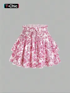 Women's Floral Print High Waist Ruffle Trim Skirt, Casual Fashion Short Skirt for Daily Wear, Ladies Bottoms for Summer