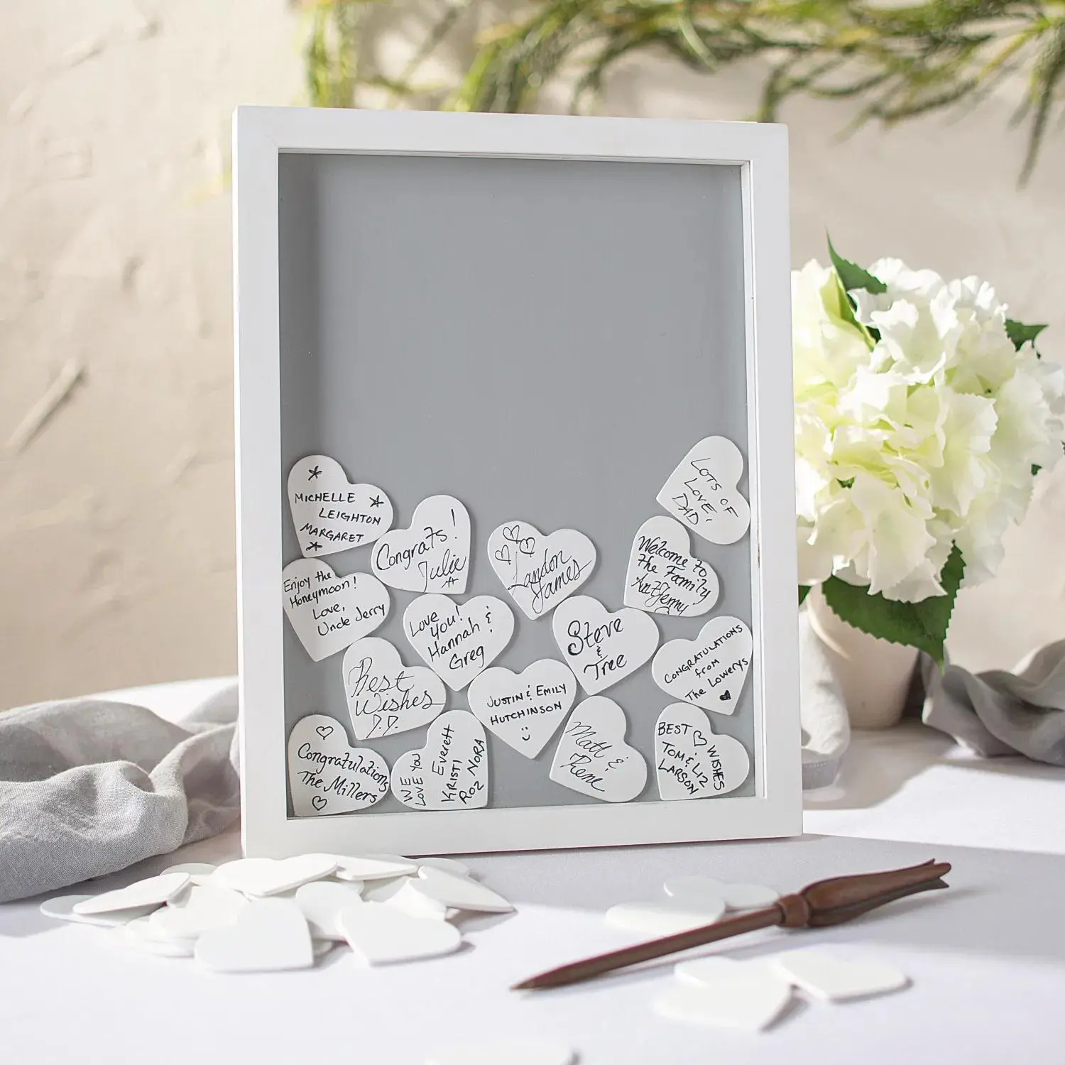 Wooden Framed Guest Book Tabletop Shadow Box Frame, with Easel, for Handwritten Messages, Baby Shower Message Drop