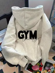 Women's Loose-Fit Hooded Sweatshirt, Letter Print, Drawstring Pocket Design, Casual Fall & Winter Wear, Daily Outdoor Activities
