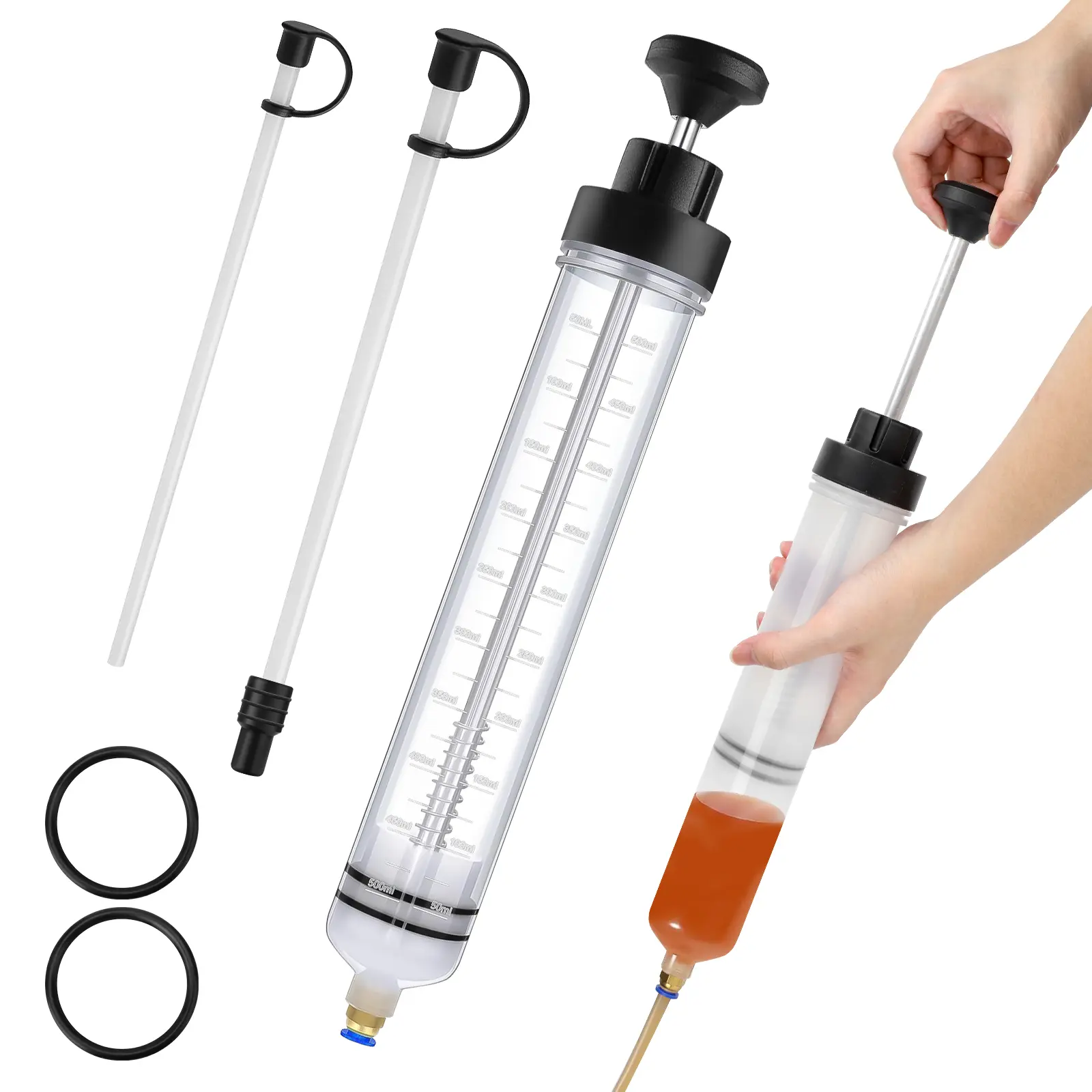 500cc Fluid Extractor Pump Kit - Manual Oil Transfer Pump with 2Pcs PVC Suction Tubes,Car Oil Change Syringe,Fluid Transfer Pump for Engine Oil, Brake Fluid, Coolant, Automotive, Boat & Machinery