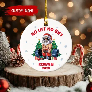 Custom No Lift No Gift Ornament, Ceramic Funny Muscular Santa Lifting Weights Ornament, Merry Liftmas Body Builder, Gymer Lover Gift (Please note the name you want to customize or send it to me via message)