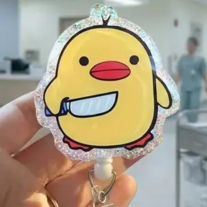 Stabby Duck Badge Reel Interchangeable Badge Reel Cute Teacher ID Holder Animal Badge Holder Funny Gift Stocking Stuffer