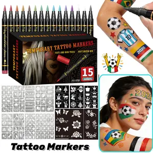 Temporary Tattoo Markers for Skin, 10/15/30-Count Body Markers 10/15/30 Colors Tattoo Pens,Flexible Brush Tip, Bright colors, Face Paint Kit Cosmetic Quality,Halloween makeup, Temporary Use