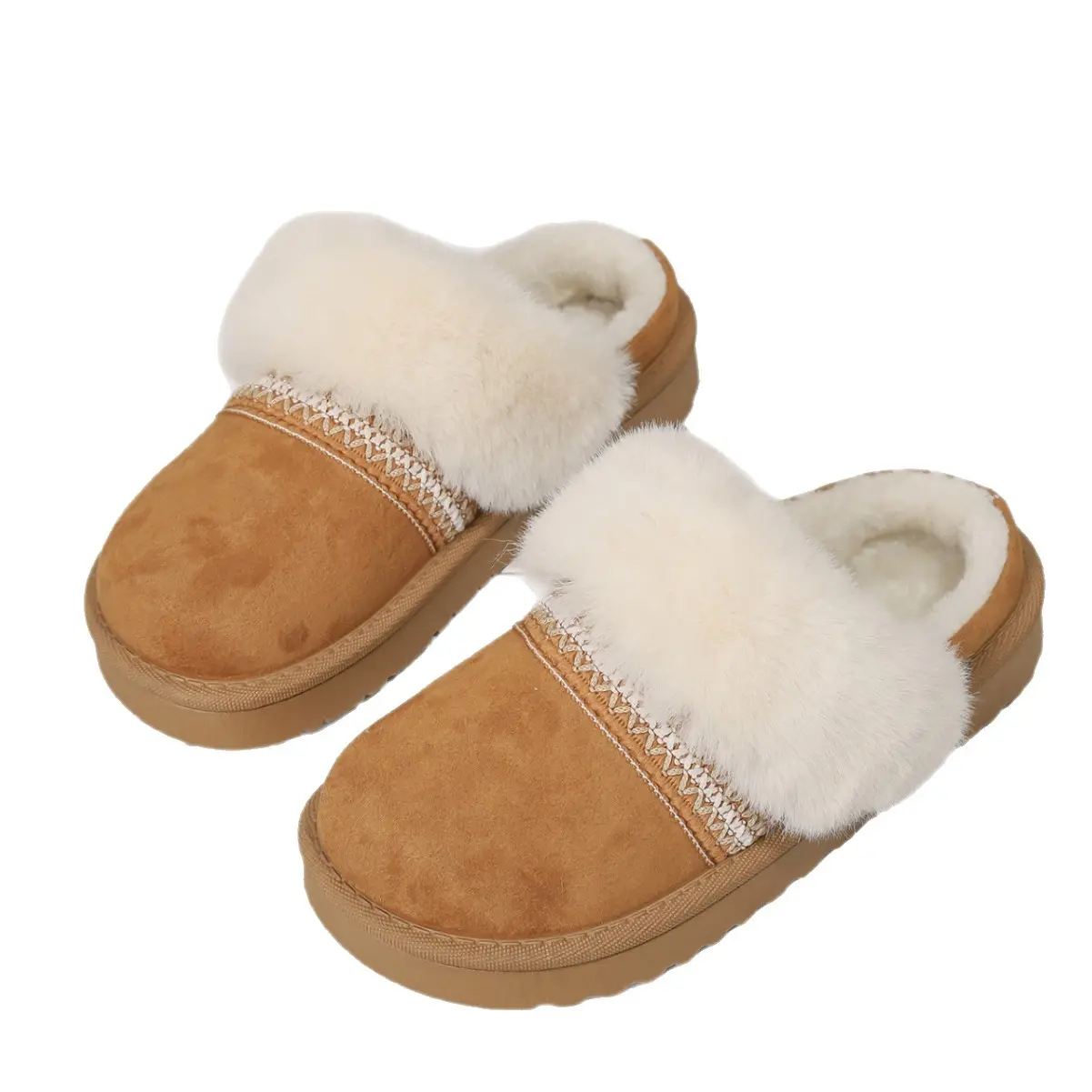 Women's Fleece-Lined Slipper Clogs, Korean Style Solid Color Slip On Shoes with Warm Plush Fabric, Indoor-Outdoor Use with Rubber Sole, Flannel, Fleece-Lined Warmth, Outdoors