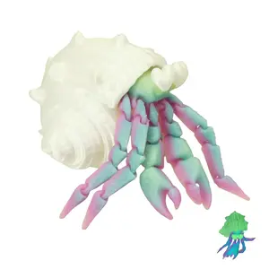 Rainbow Glow-in-the-dark Hermit Crab Tiny Toys Articulated Figurine Fidget Animals Toy Educational Home Office Ornaments Heart-Eyed Playful Hinged Body Gifts for Christmas Decorations