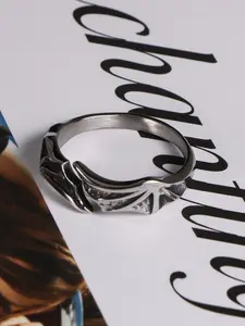 A Stainless Steel Hypoallergenic Ring with Demon Wings Design, Adjustable Men's Ring, Couples Matching Jewelry Set