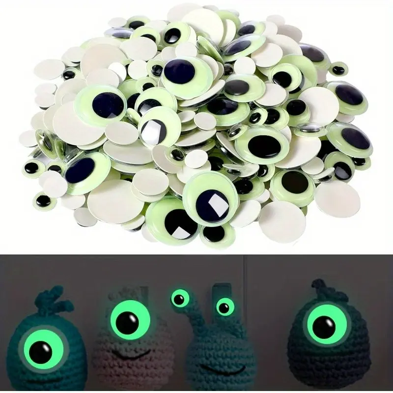 100pcs Wiggle Eyes Self Adhesive, Round Doll Eye, Glowing in Dark Luminous Googly Eyes, Sparkle Colored Craft Supplies, DIY Craft Embellishments, DIY Material for DIY Decorations, DIY Products