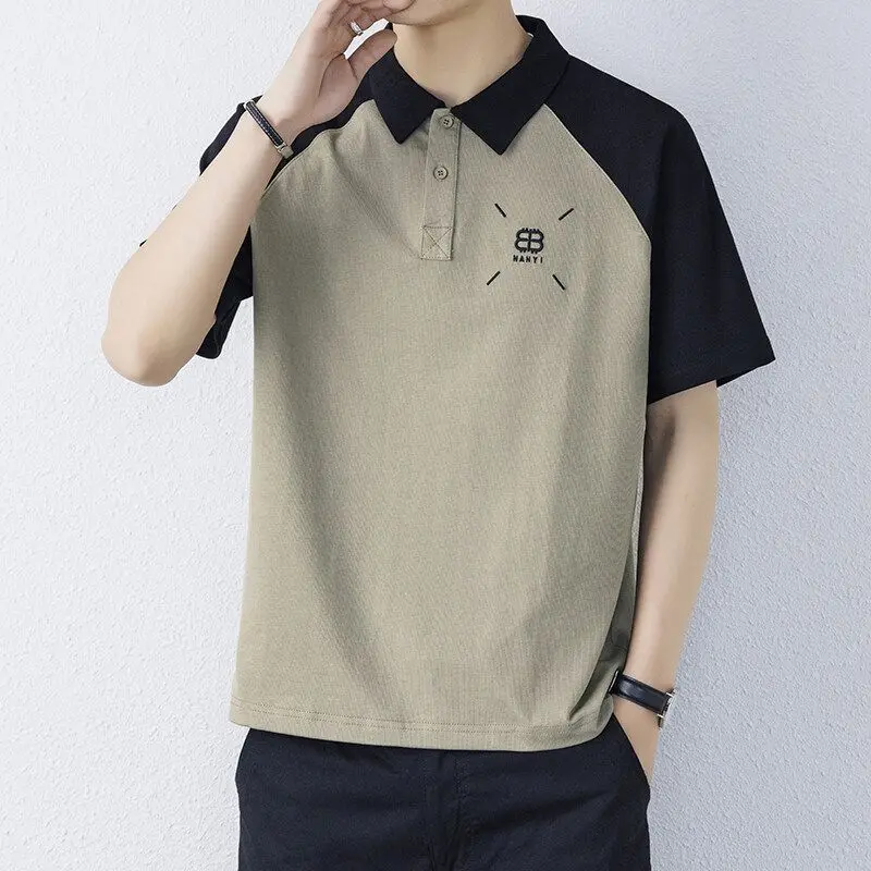 Ice Silk Cotton Polo Shirt Men's Short Sleeve T-Shirt Summer Trendy Brand Color Block Men's Turn-down Collar Half Sleeve Tee 4th  july  shirt Quick-Dry Compression Basketball Shirt golf apparel Menswear Top Sugar Skull Performance Polo Shirt polo shirt