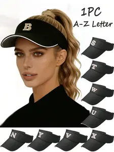 A-Z Letter Visor Hat, Instagram Viral Sun Hat with High Ponytail Hole, Embroidered Baseball Cap for Women & Men, UV Protection, Polyester Cap