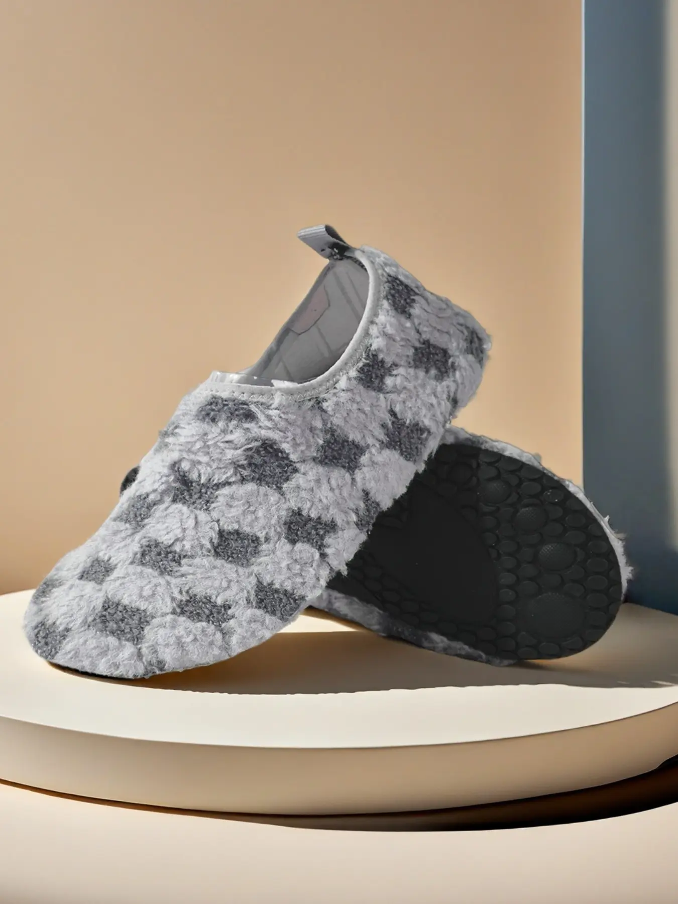 Unisex Comfortable Fashion Soft Sole Sports Plaid Design Slippers, Anti-Slip Cotton Lining Indoor Warm Rubber Silent Shoes, All Seasons Home Wear Home Footwear