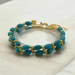 Turquoise Barrel Double Band Bracelet 7.75"