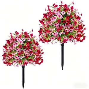 1pc Artificial Two-Tone Simulation Flower with Ground Insert, Uv-Resistant Artificial Shrub, Featuring Realistic Pink And Red Flowers, Suitable for Indoor/Outdoor Home Decoration, Christmas, Valentine'S Day, Easter, Mother'S Day Tabletop Displays