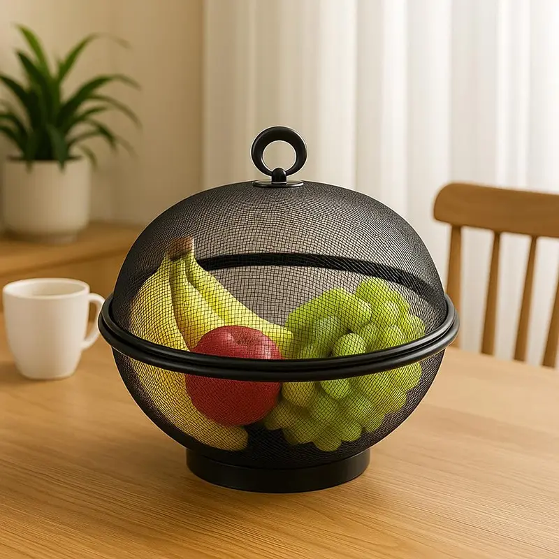 Creative Kitchen Outdoor Fly Screen Cover, Insect Protection Mesh Food Cover Basket, 10 Inch Fruit Plate Washing Strainer Vegetable Holder, home kitchen use, Kitchen Accessories, Kitchenware, Kitchen Gadget, small kitchen gadgets