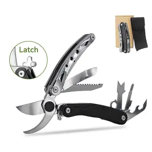 Novupow 8 In 1 EDC Multitool Garden Shears, With Knife, Saw, Bark Shovel, Threading Hole, Screwdriver, Bottle Opener, Can Opener fathersdaygift